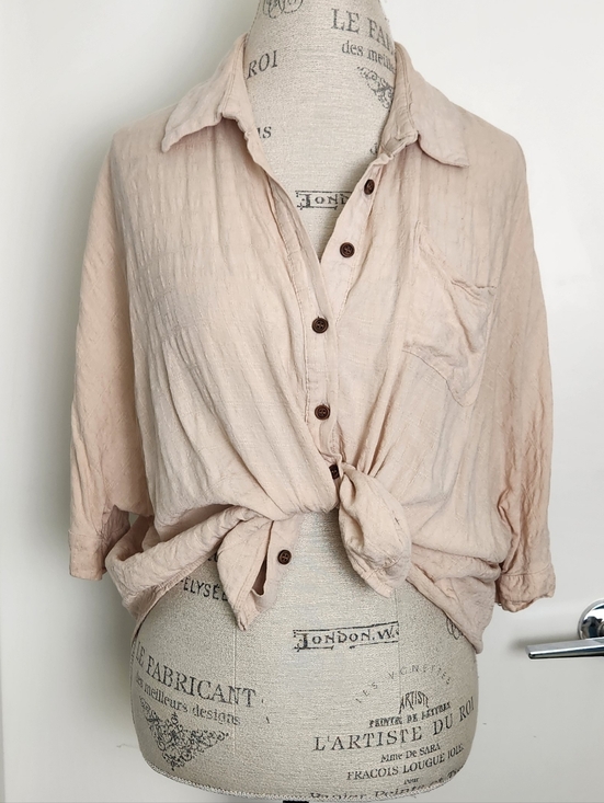 Vintage Tops - Vintage Beige Buttonup Safari Shirt